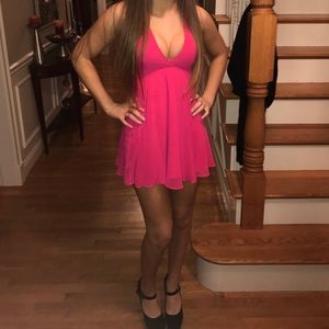 Bebe Bright Pink Flowy Cocktail Dress